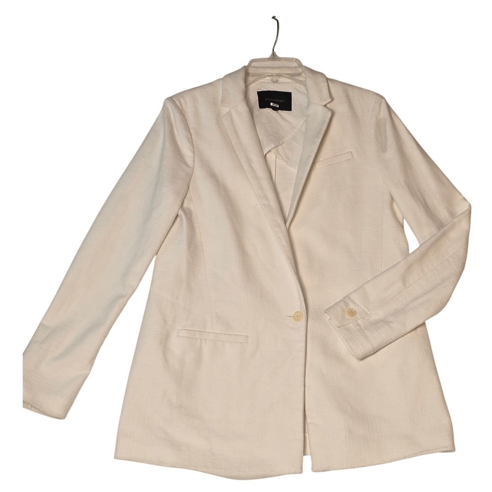 Banana Republic Womens Cream Ivory Textured Single Button Blazer Jacket Size 8